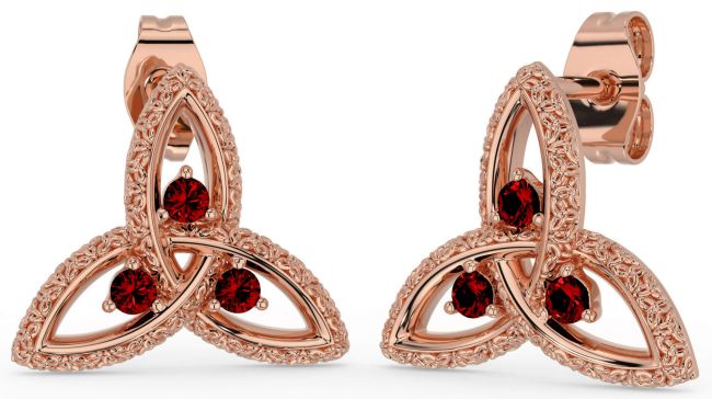 Garnet Rose Gold Silver Celtic Trinity Knot Stud Earrings