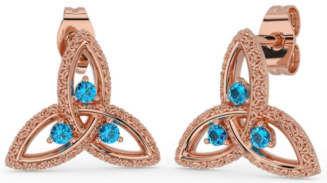 Topaz Rose Gold Silver Celtic Trinity Knot Stud Earrings