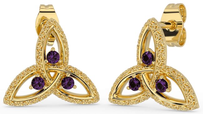 Alexandrite Gold Silver Celtic Trinity Knot Stud Earrings