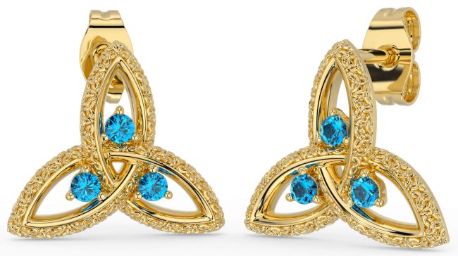 Topaz Gold Silver Celtic Trinity Knot Stud Earrings