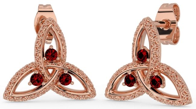 Garnet Rose Gold Celtic Trinity Knot Stud Earrings