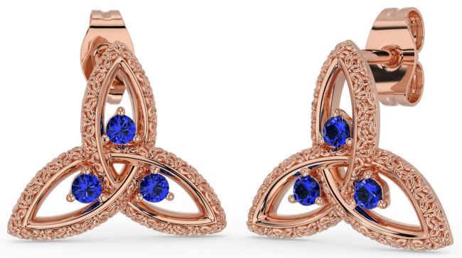 Sapphire Rose Gold Celtic Trinity Knot Stud Earrings