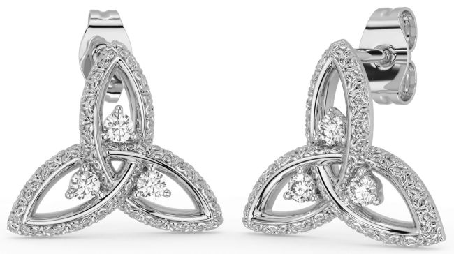 Diamond Silver Celtic Trinity Knot Stud Earrings