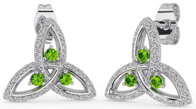 Peridot Silver Celtic Trinity Knot Stud Earrings