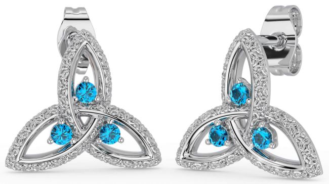 Topaz White Gold Celtic Trinity Knot Stud Earrings