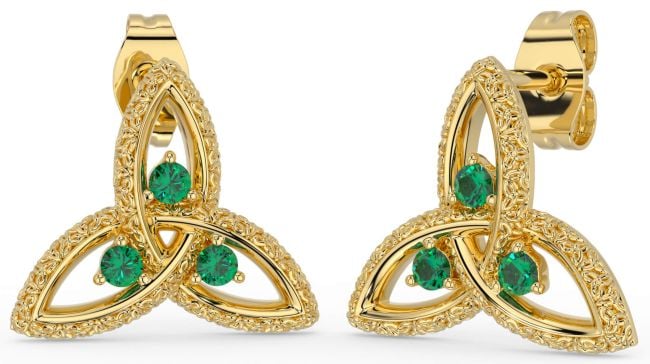 Emerald Gold Celtic Trinity Knot Stud Earrings