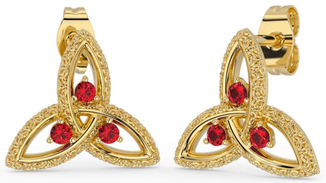 Ruby Gold Celtic Trinity Knot Stud Earrings