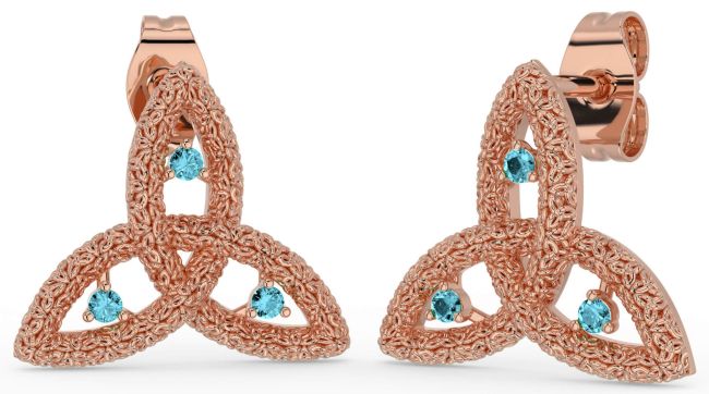 Aquamarine Rose Gold Silver Celtic Trinity Knot Stud Earrings