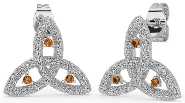 Citrine Silver Celtic Trinity Knot Stud Earrings