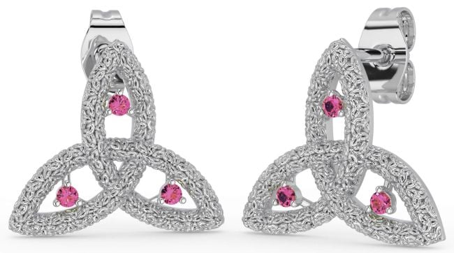 Pink Tourmaline Silver Celtic Trinity Knot Stud Earrings