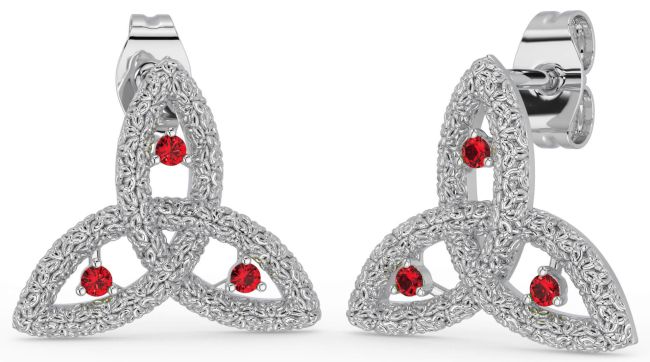 Ruby Silver Celtic Trinity Knot Stud Earrings