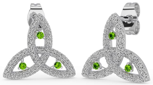 Peridot White Gold Celtic Trinity Knot Stud Earrings