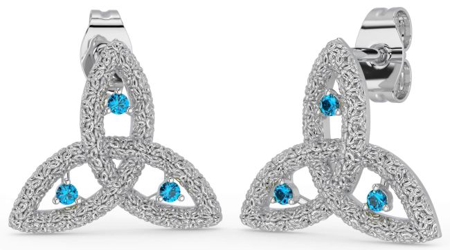 Topaz White Gold Celtic Trinity Knot Stud Earrings