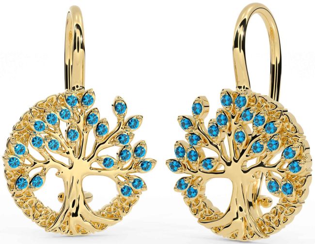 Topaz Gold Silver Celtic Tree of Life Trinity Knot Dangle Earrings