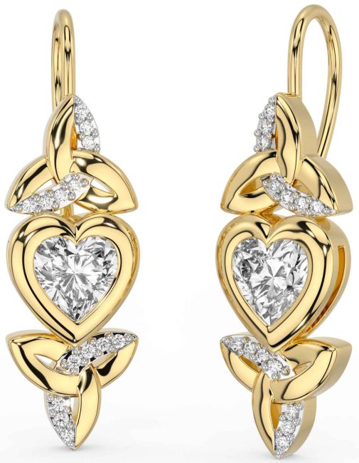 Diamond Gold Silver Celtic Trinity Knot Heart Dangle Earrings