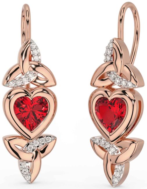 Diamante Rubi Rosa Ouro céltico Trindade Nó Coração Pendurar Brincos