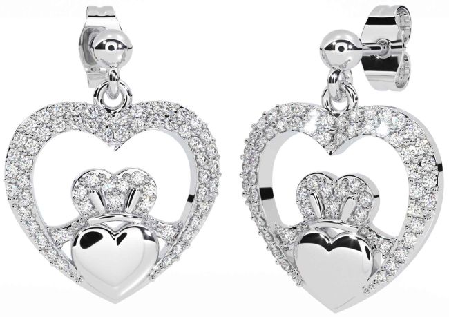 Diamant Zilver Claddagh Hart Bengelen Oorbellen