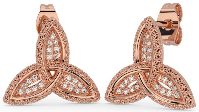 Diamond Rose Gold Celtic Trinity Knot Stud Earrings