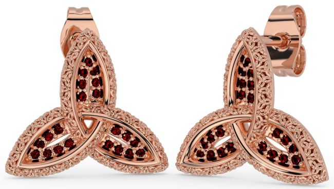 Garnet Rose Gold Celtic Trinity Knot Stud Earrings