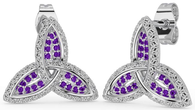 Amethyst Silver Celtic Trinity Knot Stud Earrings