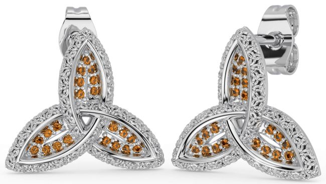 Citrine Silver Celtic Trinity Knot Stud Earrings