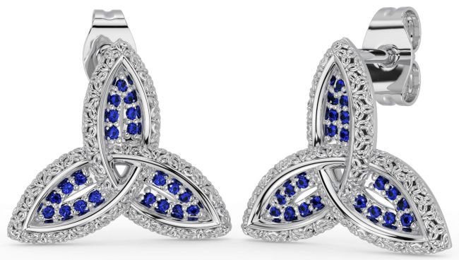 Sapphire Silver Celtic Trinity Knot Stud Earrings