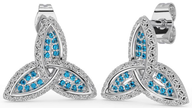 Topaz White Gold Celtic Trinity Knot Stud Earrings