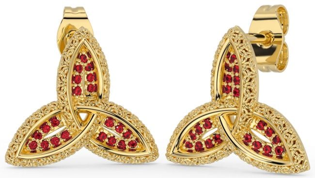 Ruby Gold Celtic Trinity Knot Stud Earrings