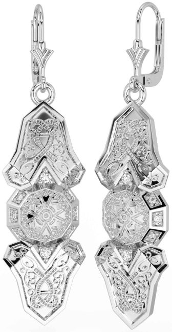 Diamond Silver Celtic Warrior Dangle Earrings