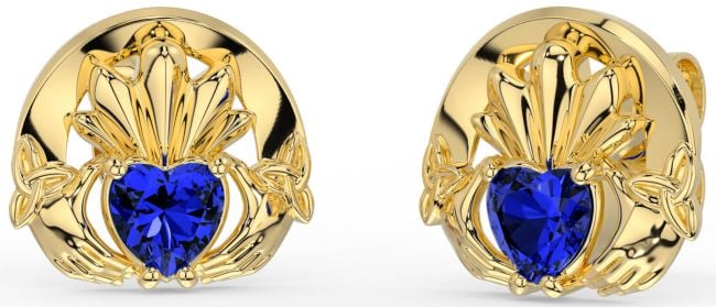 Sapphire Gold Silver Celtic Claddagh Trinity Knot Stud Earrings