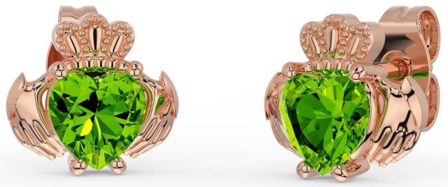 Peridot Rose Gold Silver Claddagh Stud Earrings