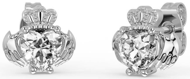 Diamond Silver Claddagh Stud Earrings