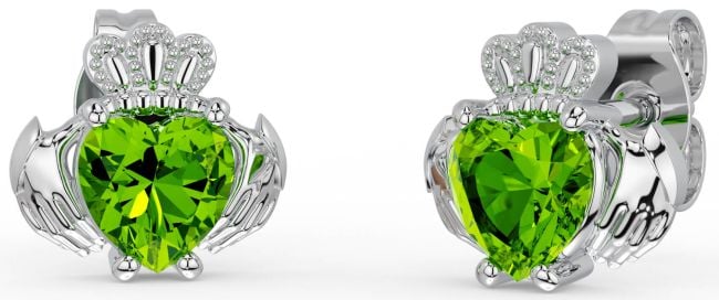 Peridot Silver Claddagh Stud Earrings