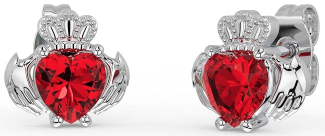 Ruby Silver Claddagh Stud Earrings