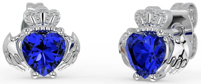 Sapphire Silver Claddagh Stud Earrings