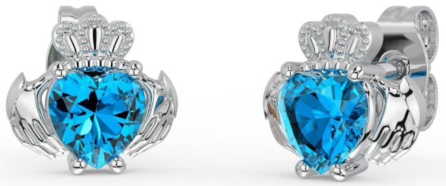 Topaz Silver Claddagh Stud Earrings