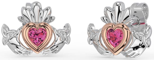 Trandafir Roz de Turmalina Aur Argint Celtic Claddagh Trinity Cercei Knot Stud