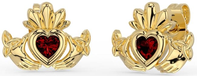 Garnet Gold Silver Celtic Claddagh Trinity Knot Stud Earrings
