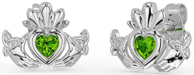 Peridot Silver Celtic Claddagh Trinity Knot Stud Earrings