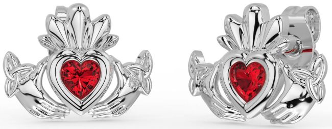 Ruby Silver Celtic Claddagh Trinity Knot Stud Earrings