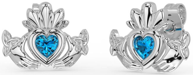Topaz Silver Celtic Claddagh Trinity Knot Stud Earrings