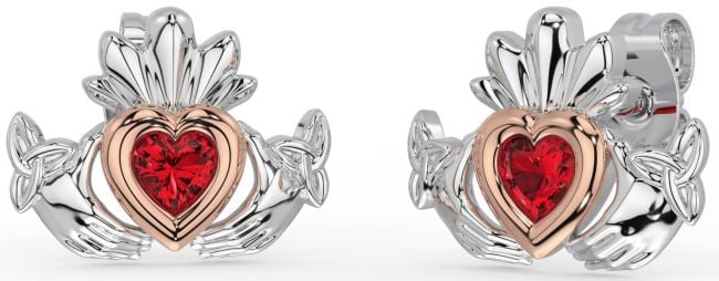 Ruby Rose Gold Silver Celtic Claddagh Trinity Knot Stud Earrings