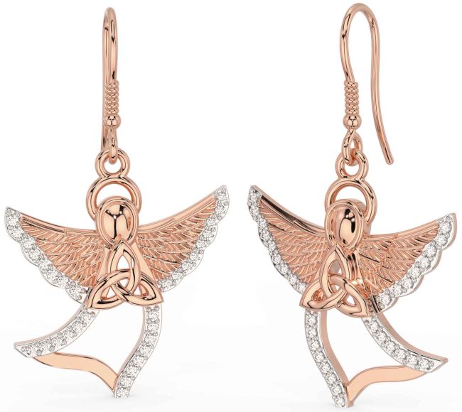 Diamond Rose Gold Celtic Trinity Knot Dangle Earrings