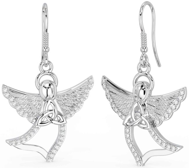 Diamond White Gold Celtic Trinity Knot Dangle Earrings