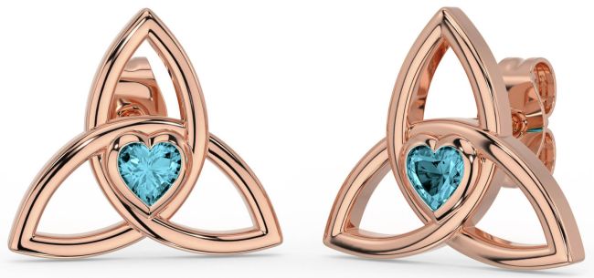 Aquamarine Rose Gold Silver Celtic Trinity Knot Stud Earrings