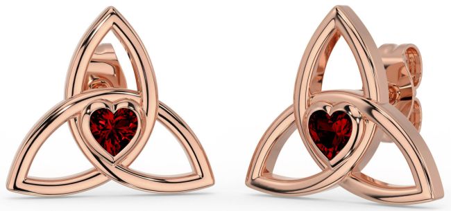 Garnet Rose Gold Silver Celtic Trinity Knot Stud Earrings