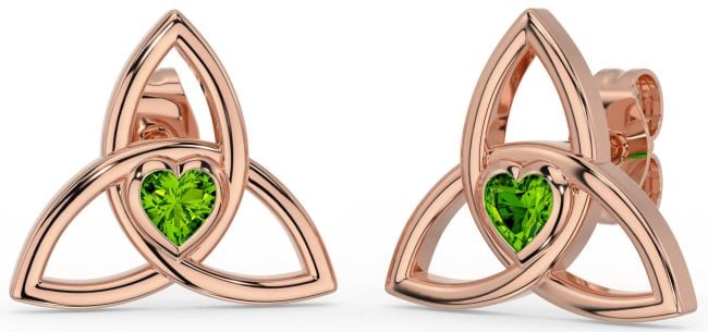 Peridot Rose Gold Silver Celtic Trinity Knot Stud Earrings