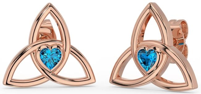 Topaz Rose Gold Silver Celtic Trinity Knot Stud Earrings