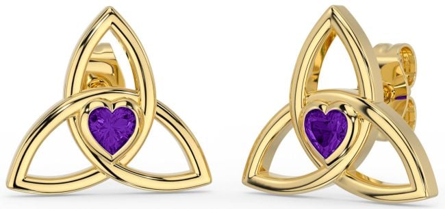 Amethyst Gold Silver Celtic Trinity Knot Stud Earrings