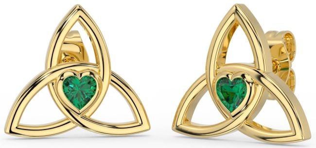 Emerald Gold Silver Celtic Trinity Knot Stud Earrings